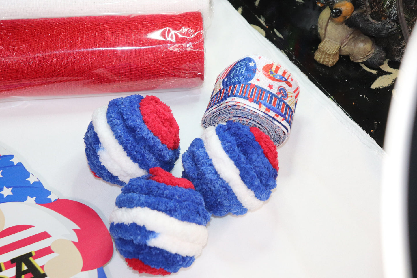4th of July Gnome Wreath Kit, Deco Mesh Wreath Kit, Patriotic, Red, White, Blue