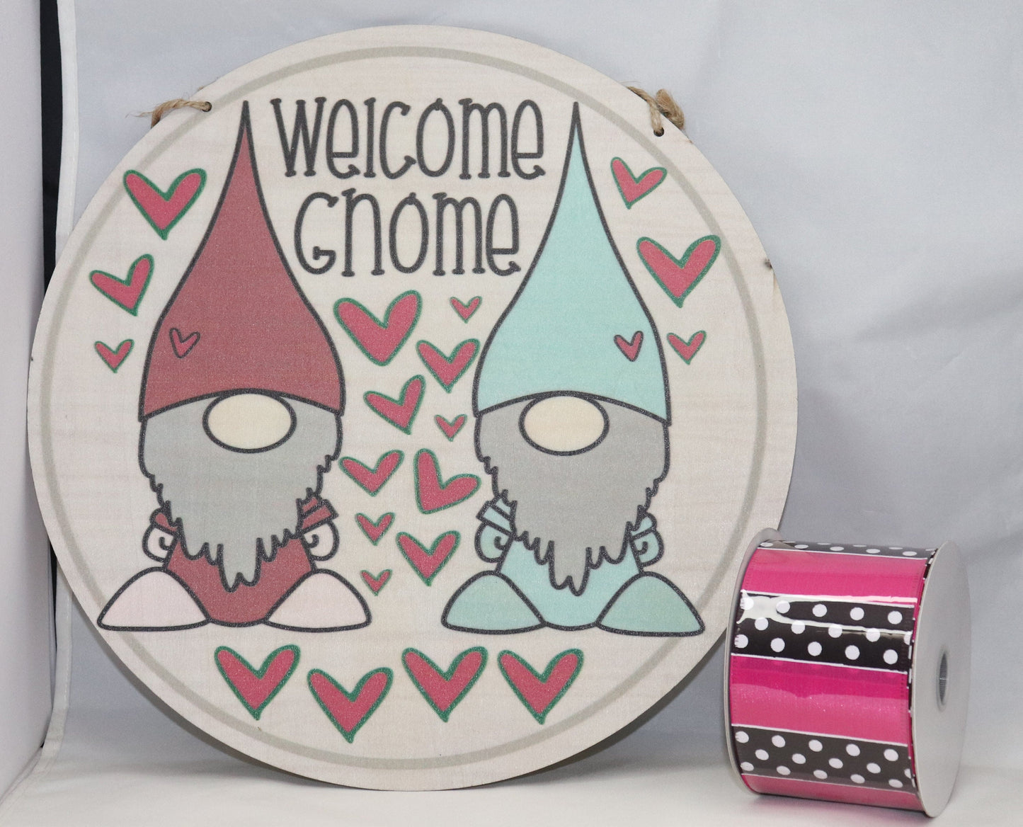 Wreath Sign Welcome Gnome and Ribbon