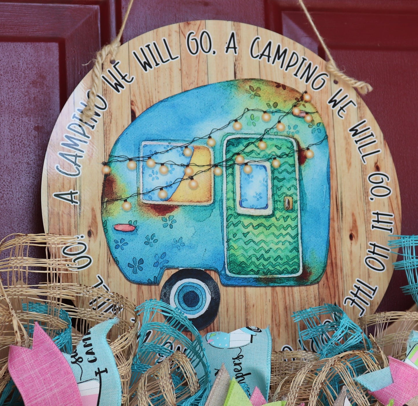 Hi ho the merry-o a camping we will go! Camping Wreath Rail