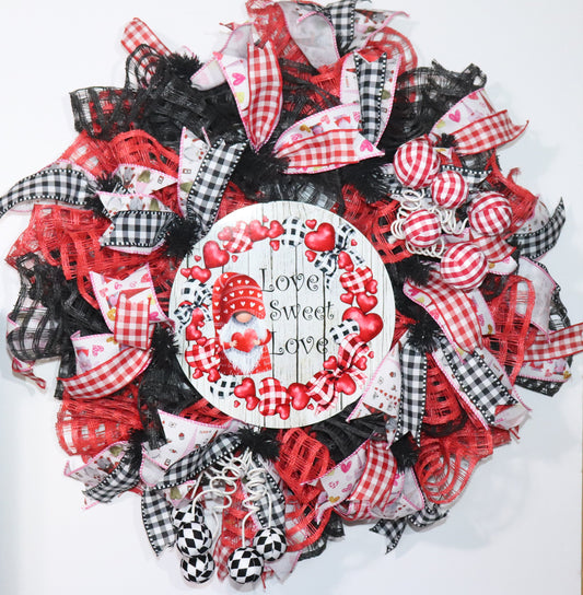 Love Sweet Love Valentine's Day Gnome Wreath with Sign