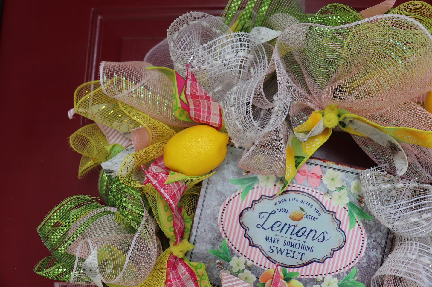 Wreath Deco Mesh Lemons, Everyday Wreath, Summer Wreath, Lemon Wreath