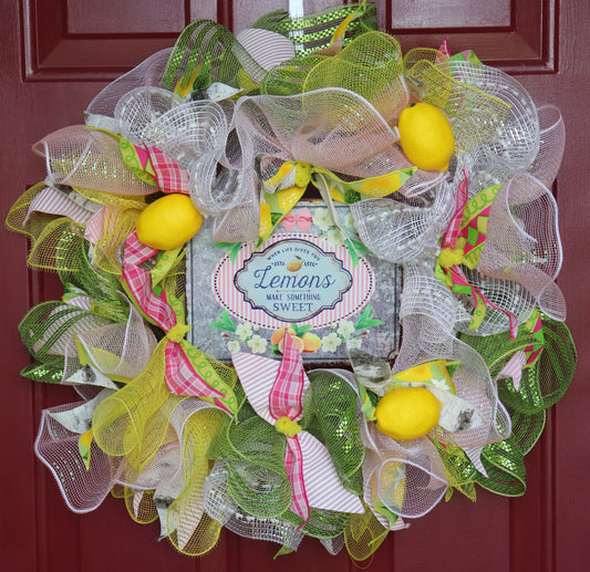 Wreath Deco Mesh Lemons, Everyday Wreath, Summer Wreath, Lemon Wreath