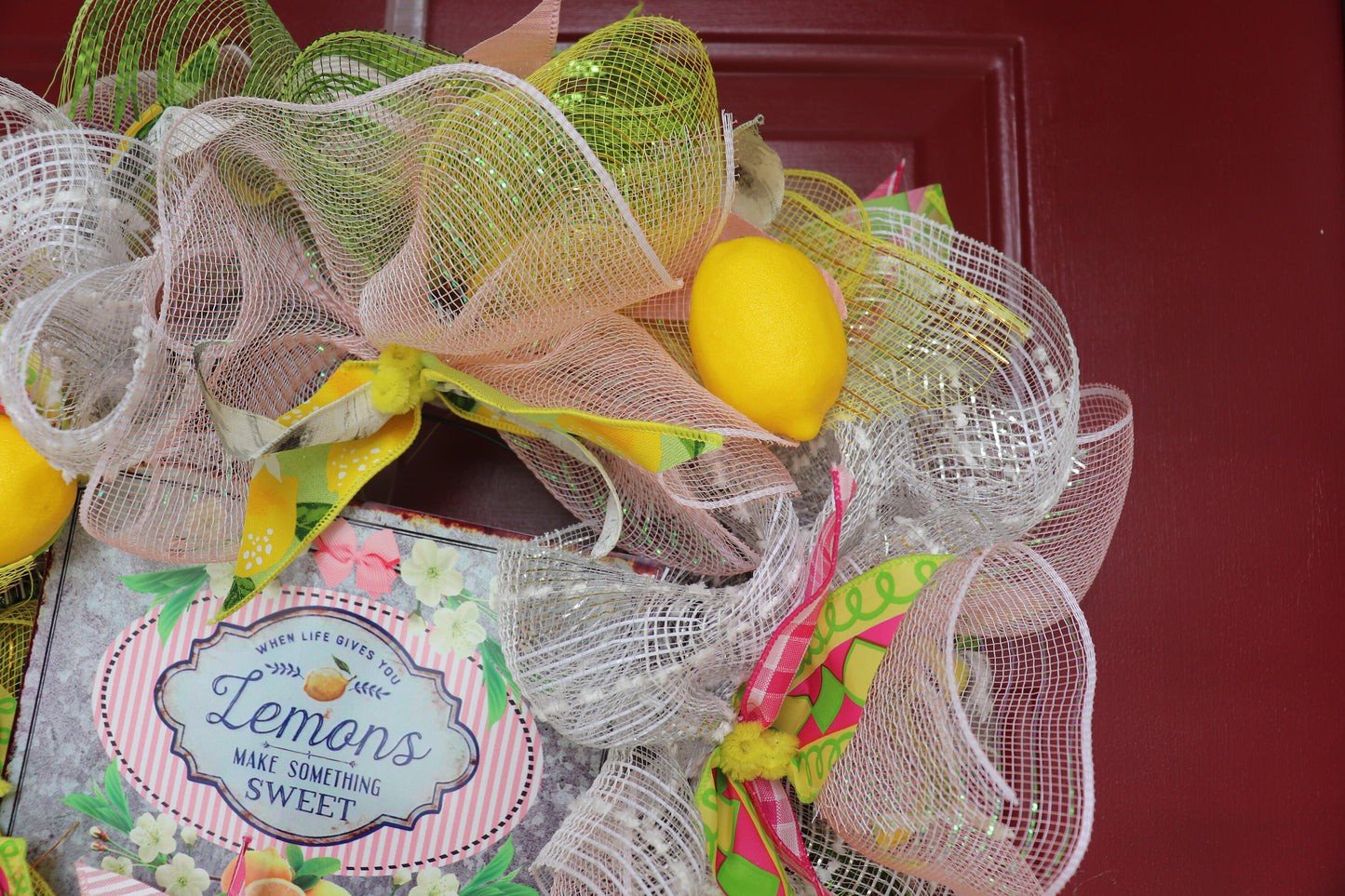 Wreath Deco Mesh Lemons, Everyday Wreath, Summer Wreath, Lemon Wreath