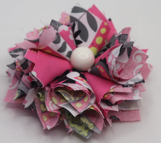 Shabby Chic Hair Bow Flower Bow Pink, Black, and White