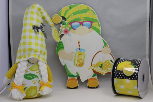 Wreath Sign Gnome Lemon, Plush Gnome, and Ribbon