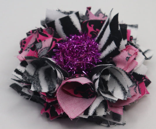 Shabby Chic Hair Bow Hot Pink and Zebra Flower Bow