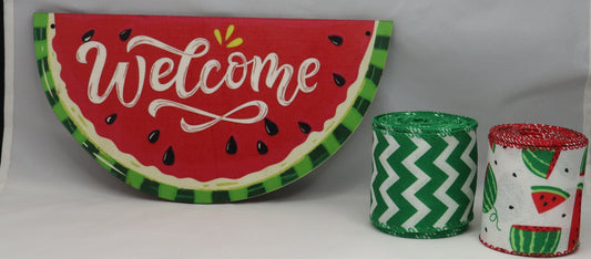 Wreath Sign Welcome Watermelon and Ribbon