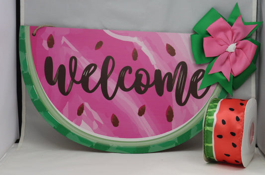 Wreath Sign Pink Watermelon Sign and Ribbon