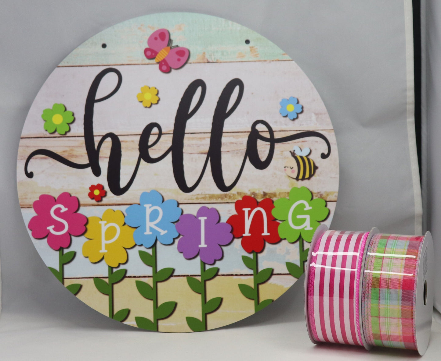 Wreath Sign Hello Spring and Ribbon