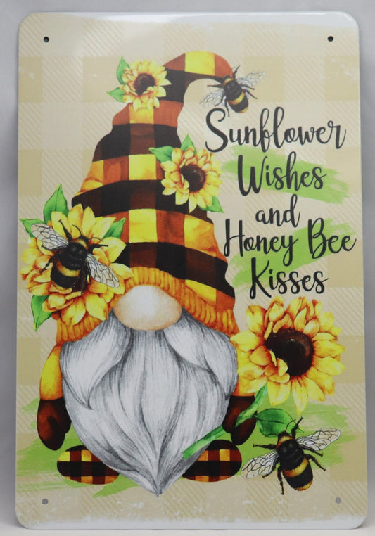 Wreath Sign Gnome Sunflower Wishes and Honey Bee Kisses, Yellow