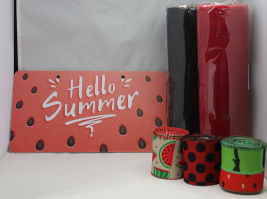 Wreath Kit Watermelon Hello Summer, Mesh, Ribbon, Deco Mesh Wreath Kit, DIY Wreath Kit