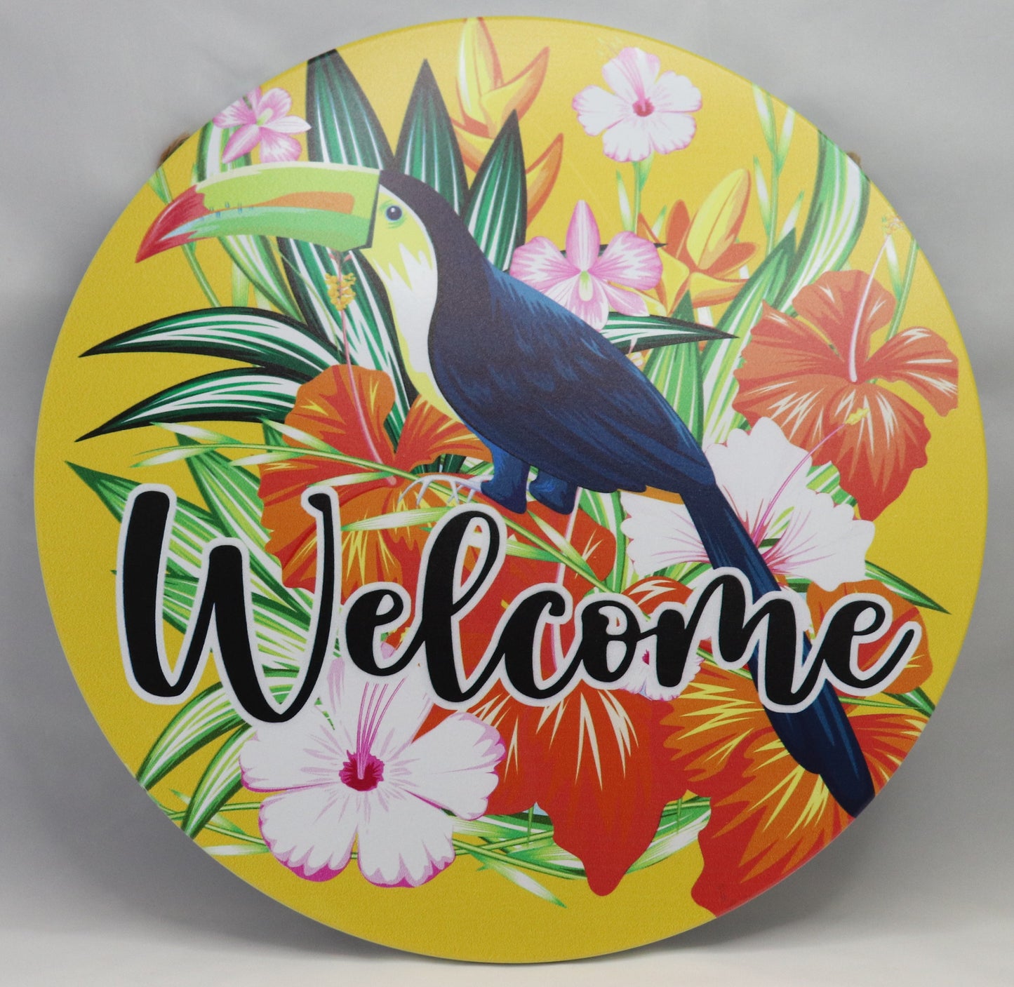 Wreath Sign Tropical Toucan Sign, Yellow, Red