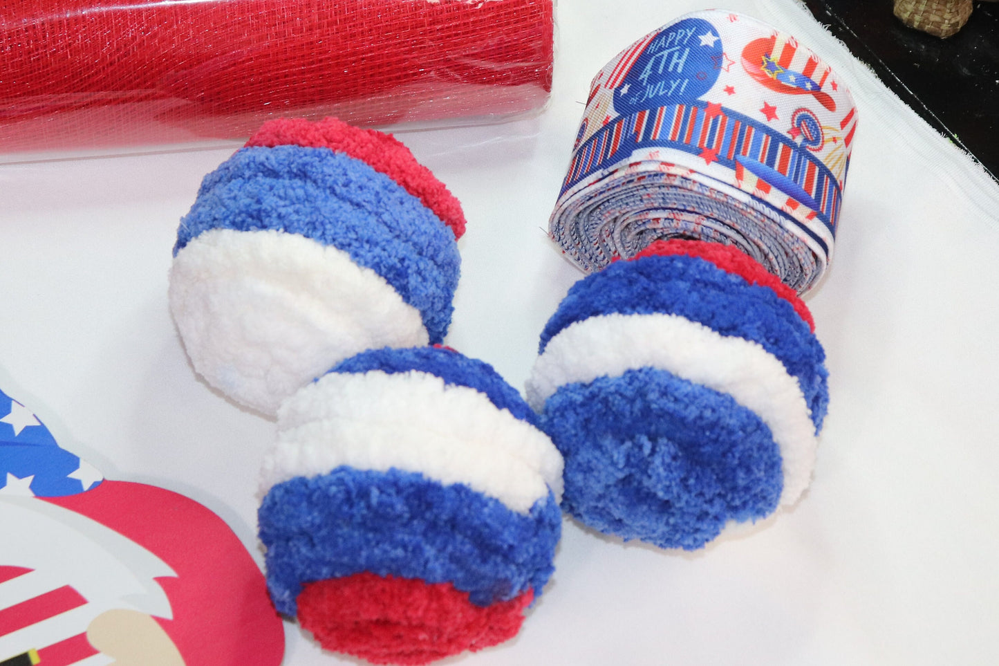 4th of July Gnome Wreath Kit, Deco Mesh Wreath Kit, Red, White, Blue