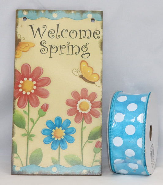 Wreath Sign Small Hello Spring Sign and Ribbon