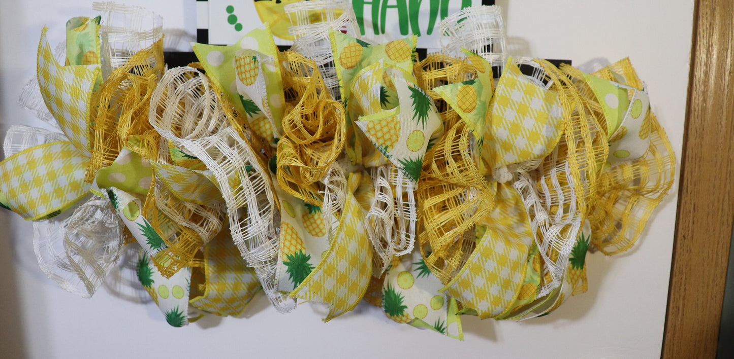 Pineapple Wreath Rail, Everyday Wreath Rail, Deco Mesh Wreath Rail, Yellow and White Wreath Rail